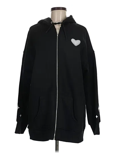 Pre-owned Forever 21 Zip Up Hoodie In Black