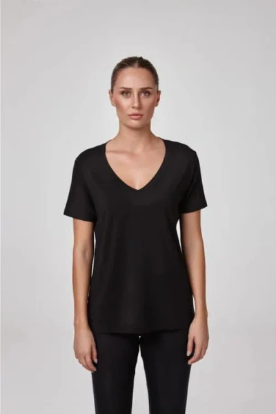 Forever & Always Alaia Deep V-neck Ultra Soft Modal T-shirt In Black