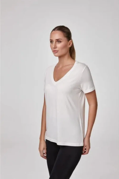 Forever & Always Alaia Deep V-neck Ultra Soft Modal T-shirt In White
