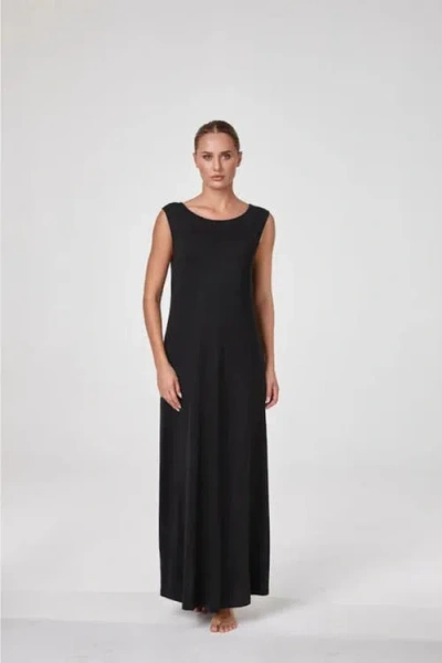 Forever & Always Kalie Boat Neck Modal Maxi Dress In Black