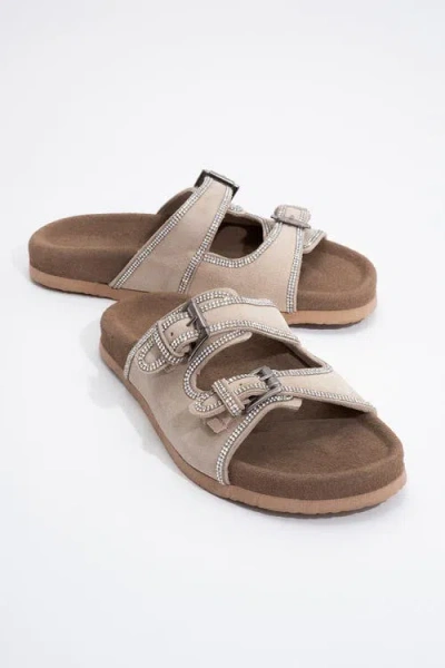 Forever & Always Shoes Allen Rhinestone Leather Slide Sandal