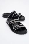 Forever & Always Shoes Allen Rhinestone Leather Slide Sandal