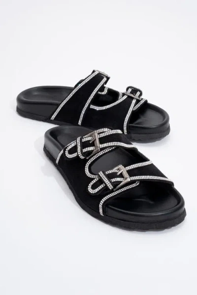 Forever & Always Shoes Allen Rhinestone Leather Slide Sandal