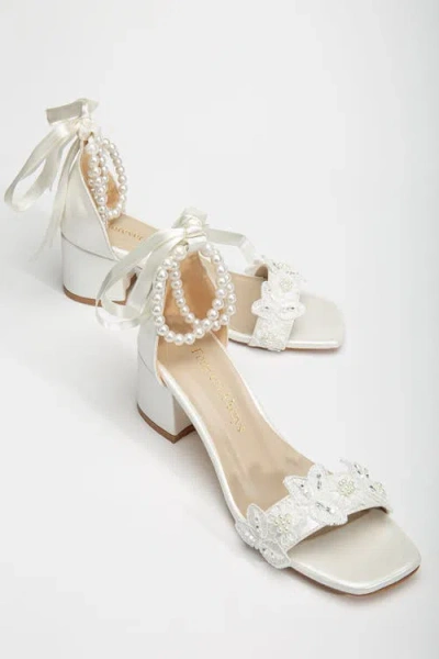 Forever & Always Shoes Amber Lace Sandals With Pearls In Ivory Faux Leather