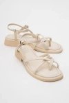 Forever & Always Shoes Antas Strappy Leather Flat Sandals In Beige Leather
