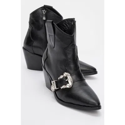 Forever & Always Shoes Any Leather Buckle Boot In Black