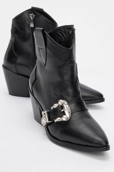 Forever & Always Shoes Any Leather Buckle Boot In Black