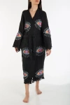Forever & Always Shoes Aria Evil Eye Handmade Cotton Kimono In Black/white
