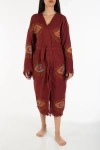 Forever & Always Shoes Aria Evil Eye Handmade Cotton Kimono In Burgundy