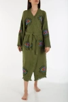 Forever & Always Shoes Aria Evil Eye Handmade Cotton Kimono In Green