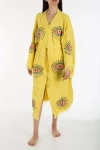 Forever & Always Shoes Aria Evil Eye Handmade Cotton Kimono In Yellow