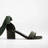 Forever & Always Shoes Women's Ariadne - Green Velvet Sandals With Ribbon In Olive Green Velvet
