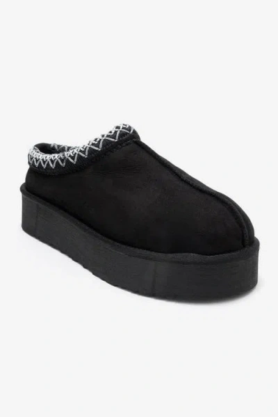 Forever & Always Shoes Avelia Leather Winter Slippers In Black