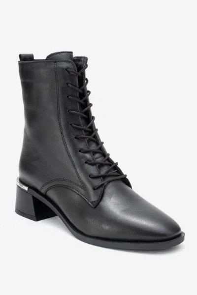 Forever & Always Shoes Avia Leather Block Heel Boot In Black
