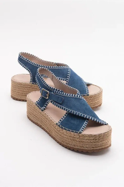 Forever & Always Shoes Bellezza Leather Platform Sandal In Blue