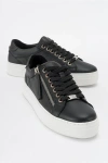 Forever & Always Shoes Beryl Leather Zip Sneaker In Black Leather