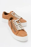 Forever & Always Shoes Beryl Leather Zip Sneaker In Cognac Brown Leather