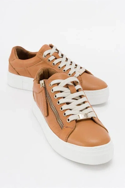 Forever & Always Shoes Beryl Leather Zip Sneaker In Cognac Brown Leather