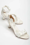 Forever & Always Shoes Birdie Lace Kitten Heel Sandals In Ivory Faux Leather