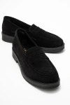 Forever & Always Shoes Bree Platform Penny Leather Loafer In Black
