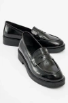 Forever & Always Shoes Bree Platform Penny Leather Loafer In Black Patent Leather