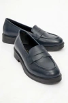 Forever & Always Shoes Bree Platform Penny Leather Loafer In Blue