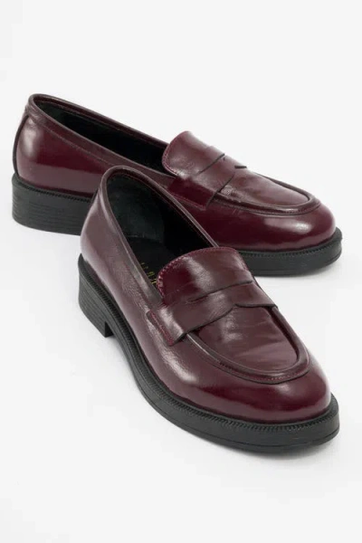 Forever & Always Shoes Bree Platform Penny Leather Loafer In Burgundy Patent Leather
