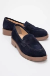 Forever & Always Shoes Bree Platform Penny Leather Loafer In Navy Suede Leather