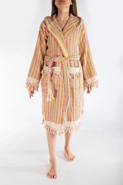 Forever & Always Shoes Brianna Organic Cotton Handwoven Bubble Bathrobe In Yellow