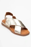 Forever & Always Shoes Broods Elastic Leather Slip On Sandals In Metallic