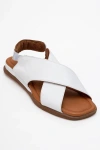 Forever & Always Shoes Broods Elastic Leather Slip On Sandals In White