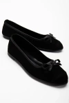 Forever & Always Shoes Brooklyn Leather Ballerina Flats In Black Suede Leather