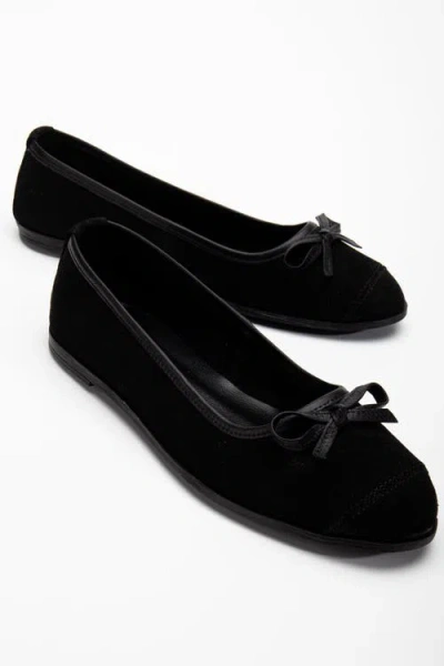 Forever & Always Shoes Brooklyn Leather Ballerina Flats In Black Suede Leather