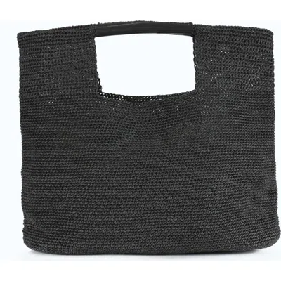 Forever & Always Shoes Carlotta Hand Woven Shoulder Bag With Leather Straps In Black