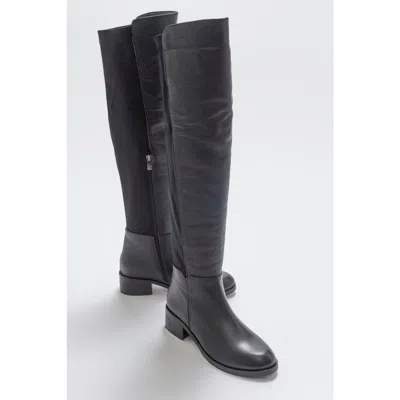Forever & Always Shoes Cassie Leather Knee High Boot In Black