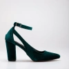 Forever & Always Shoes Colette Pointed Toe High Block Heels In Emerald Green Velvet