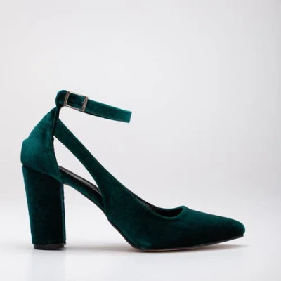 Forever & Always Shoes Colette Pointed Toe High Block Heels In Emerald Green Velvet