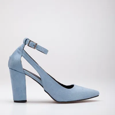 Forever & Always Shoes Colette Pointed Toe High Block Heels In Blue