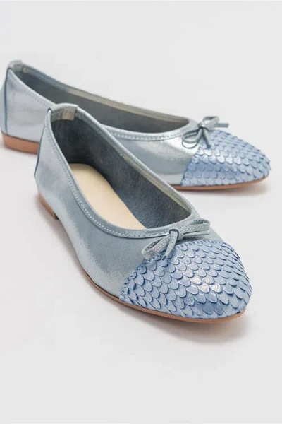 Forever & Always Shoes Copos Leather Bow Cap Toe Ballet Flat In Blue