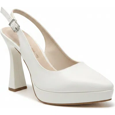 Forever & Always Shoes Corin Pointed Toe Slingback Wedding Platform Pump In White