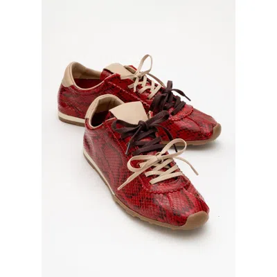 Forever & Always Shoes Crea Leather Sneakers In Red Croco Leather