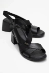Forever & Always Shoes Crina Elasticated Leather Chunky Heel Sandal In Black