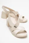 Forever & Always Shoes Crina Elasticated Leather Chunky Heel Sandal In Neutral