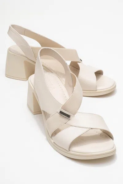Forever & Always Shoes Crina Elasticated Leather Chunky Heel Sandal In Neutral