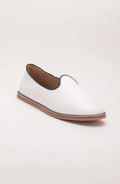 Forever & Always Shoes Dalya Leather Slip On Flats In White Leather