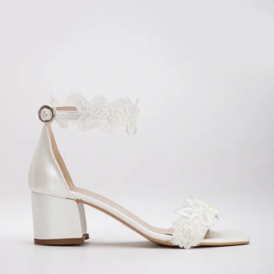 Forever & Always Shoes Dana Lace  Bridal Low Heel Sandals In Ivory