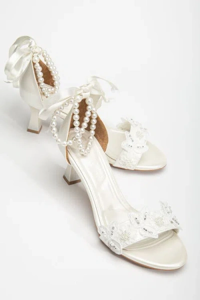 Forever & Always Shoes Dawn Lace Sandals With Pearls In Ivory Faux Leather