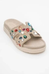 Forever & Always Shoes Denilla Leather Embellished Slide Sandal