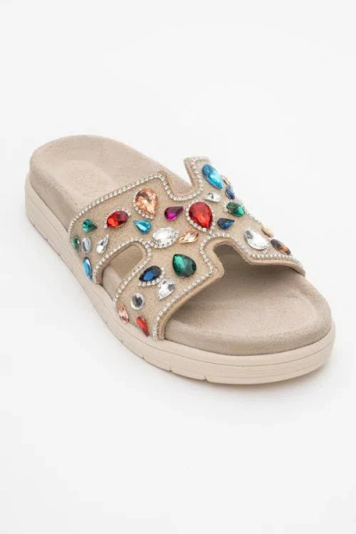 Forever & Always Shoes Denilla Leather Embellished Slide Sandal