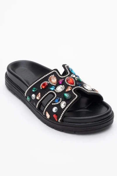 Forever & Always Shoes Denilla Leather Embellished Slide Sandal